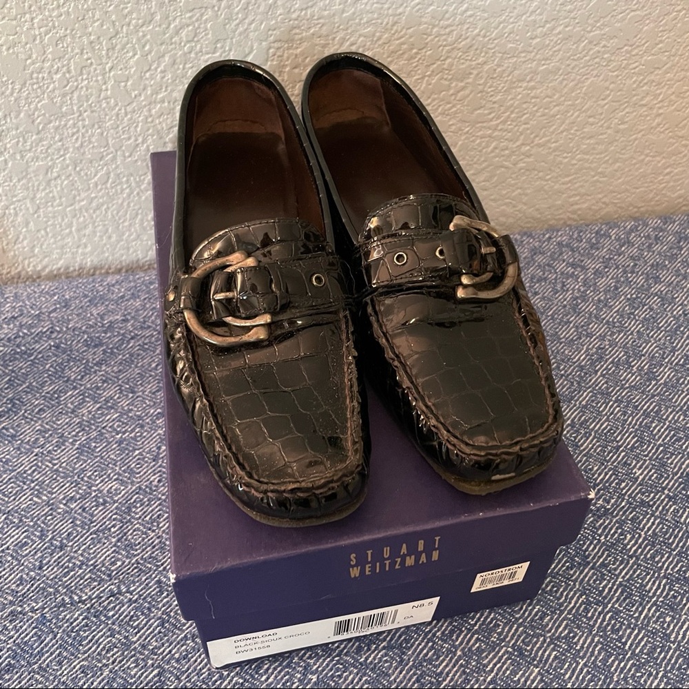 Stuart Weitzman Crocodile Loafers Black 8.5 N